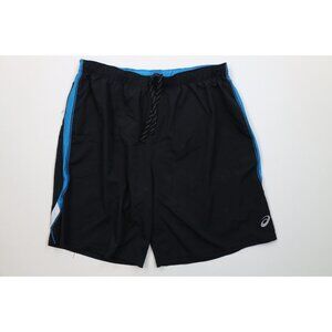 Vintage Y2K Asics Mens Large Reflective Lined Running Jogging Shorts Black Blue